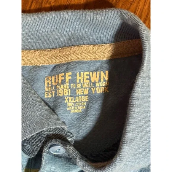 Ruff Hewn Men’s Shirt XXL Polo Blue Stripe Short Sleeve - Picture 2 of 5